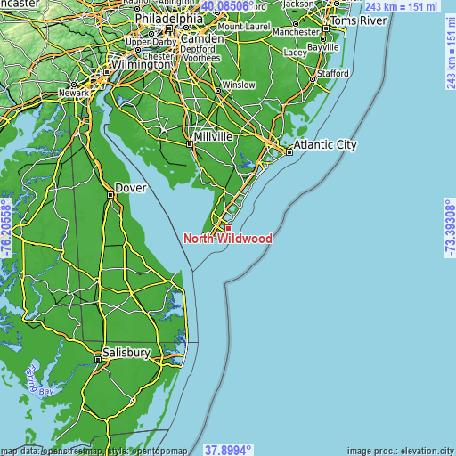 Topographic map of North Wildwood