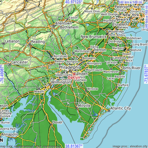 Topographic map of Oaklyn