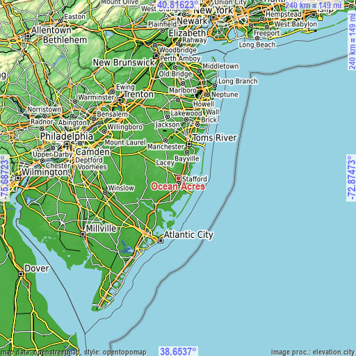 Topographic map of Ocean Acres