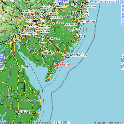 Topographic map of Ocean City