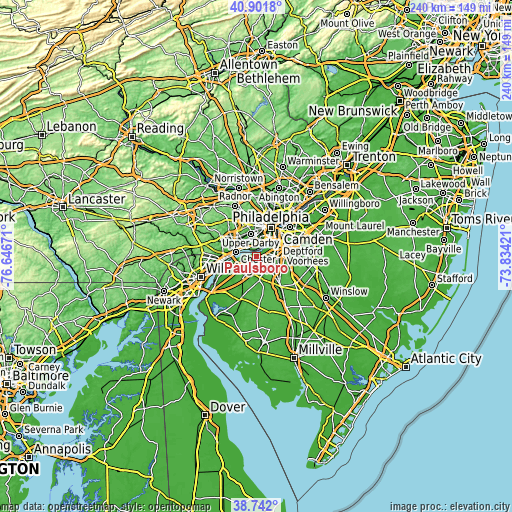 Topographic map of Paulsboro