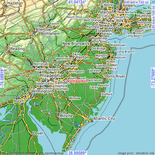 Topographic map of Pemberton