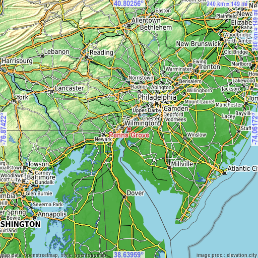 Topographic map of Penns Grove