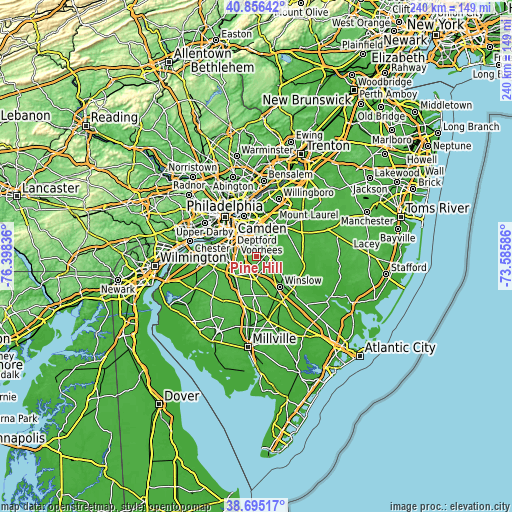 Topographic map of Pine Hill