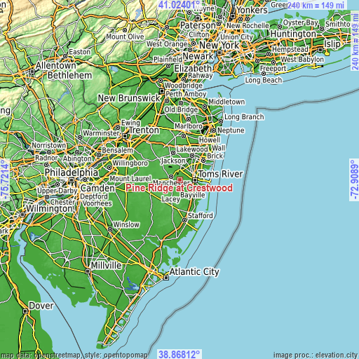 Topographic map of Pine Ridge at Crestwood