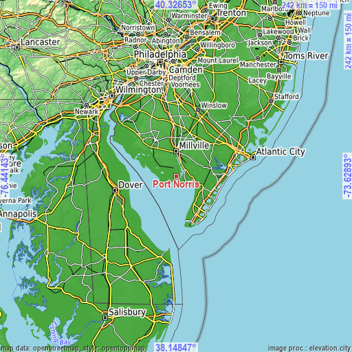 Topographic map of Port Norris