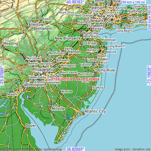 Topographic map of Presidential Lakes Estates