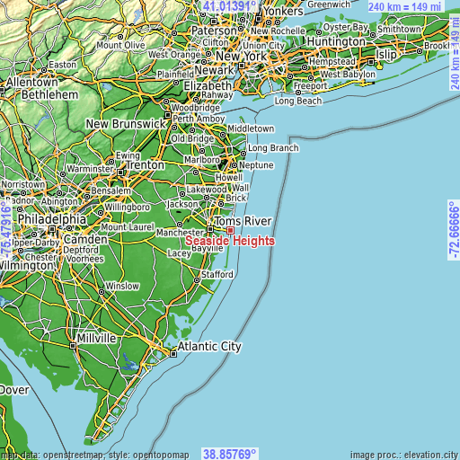 Topographic map of Seaside Heights