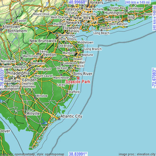 Topographic map of Seaside Park