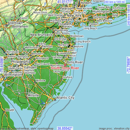 Topographic map of South Toms River