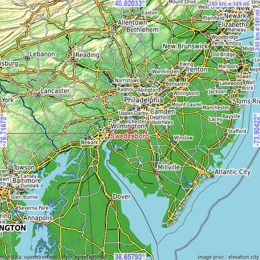 Topographic map of Swedesboro