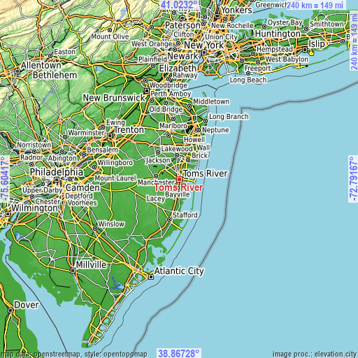Topographic map of Toms River