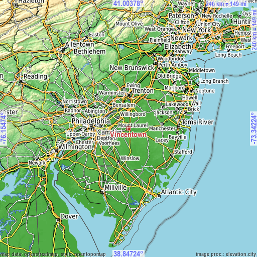 Topographic map of Vincentown