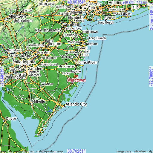 Topographic map of Waretown