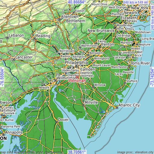 Topographic map of Wenonah