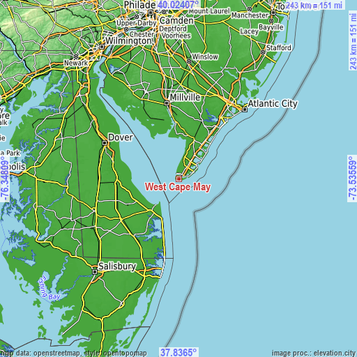 Topographic map of West Cape May