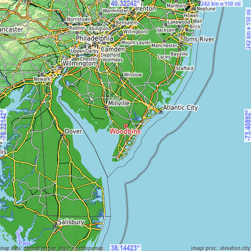 Topographic map of Woodbine