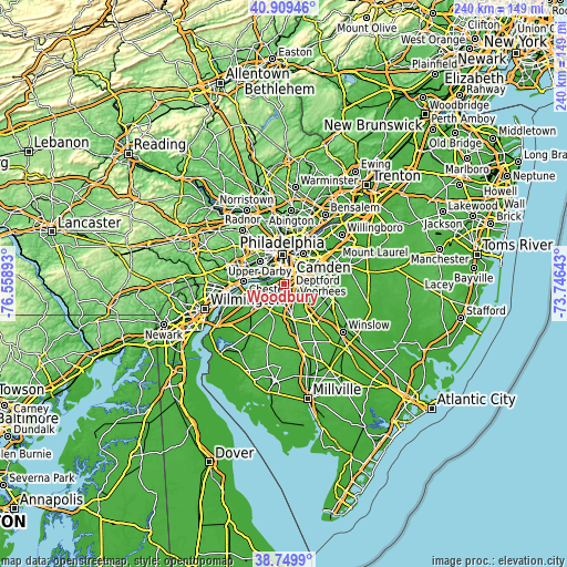 Topographic map of Woodbury