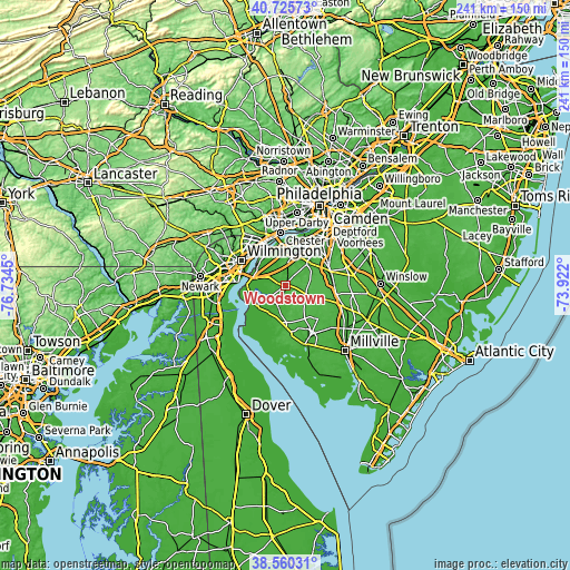 Topographic map of Woodstown