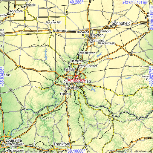 Topographic map of Amberley