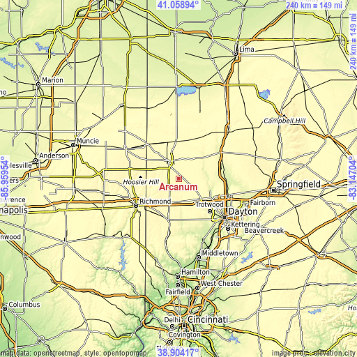 Topographic map of Arcanum