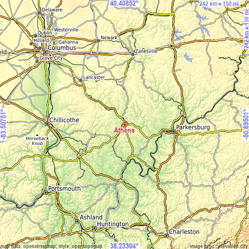 Topographic map of Athens