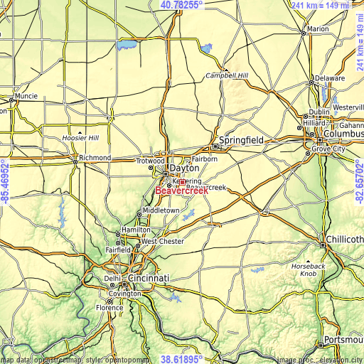 Topographic map of Beavercreek