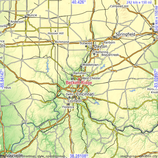 Topographic map of Beckett Ridge