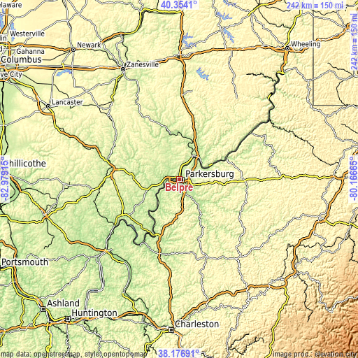 Topographic map of Belpre