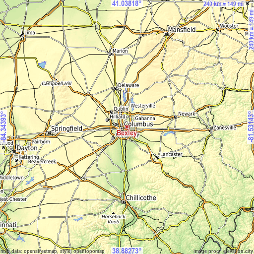Topographic map of Bexley