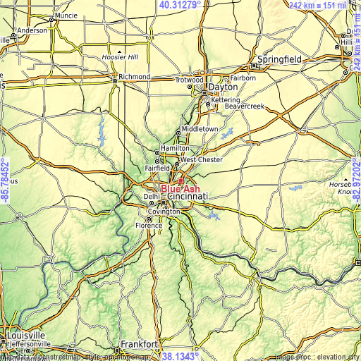 Topographic map of Blue Ash