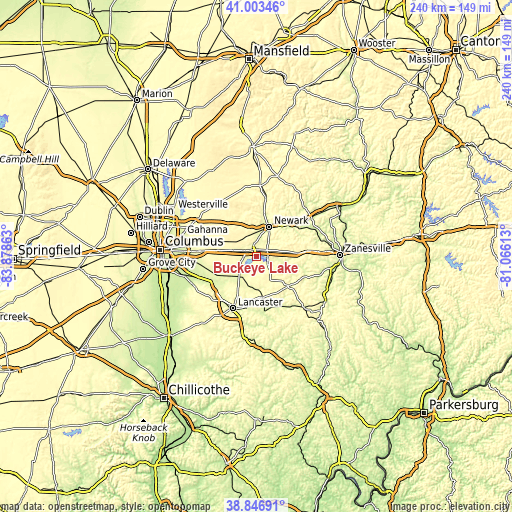 Topographic map of Buckeye Lake
