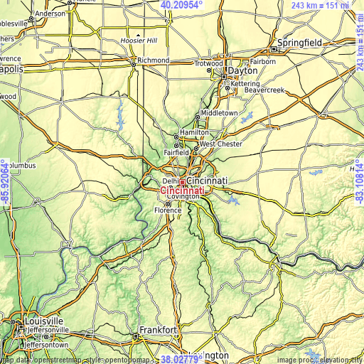 Topographic map of Cincinnati