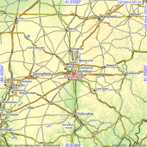Topographic map of Columbus