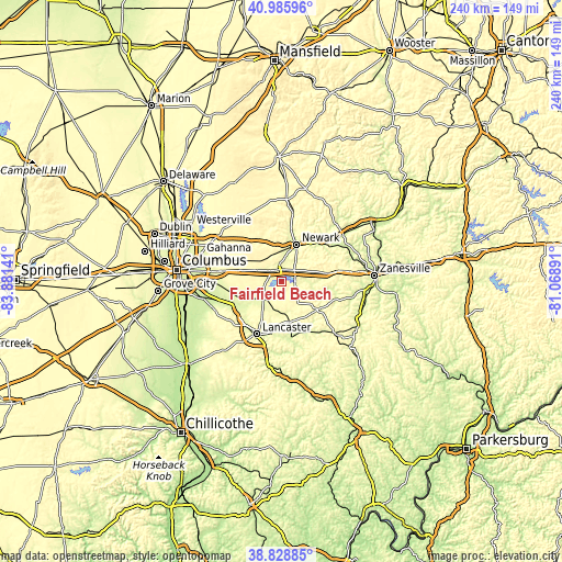 Topographic map of Fairfield Beach