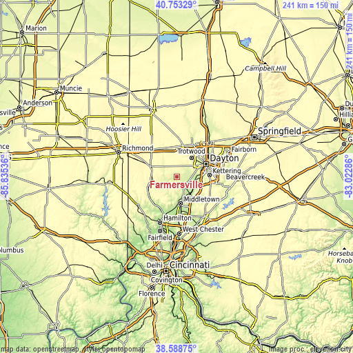 Topographic map of Farmersville