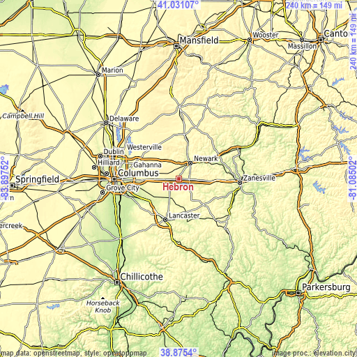 Topographic map of Hebron