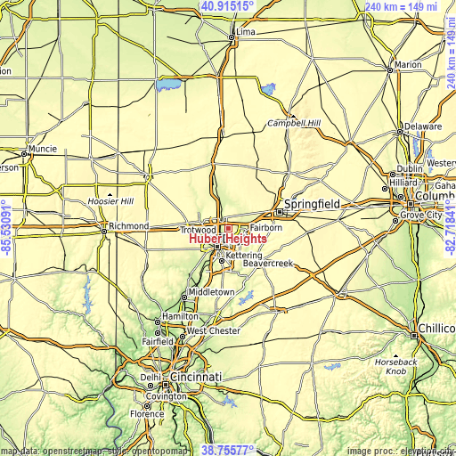 Topographic map of Huber Heights