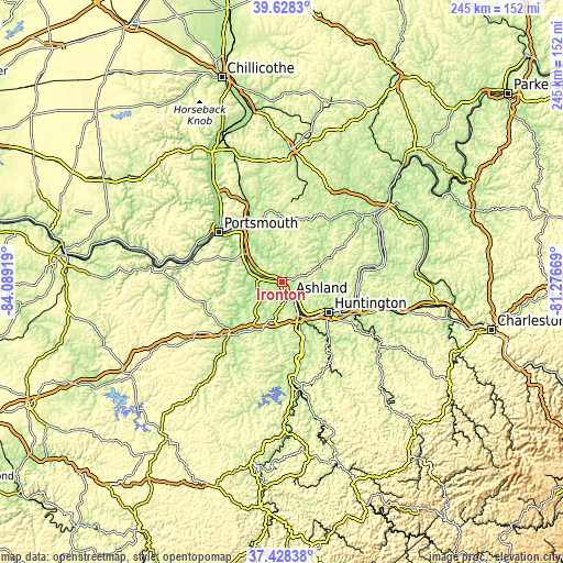 Topographic map of Ironton