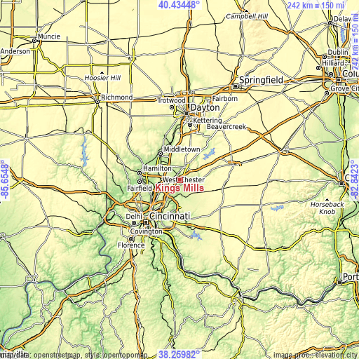 Topographic map of Kings Mills