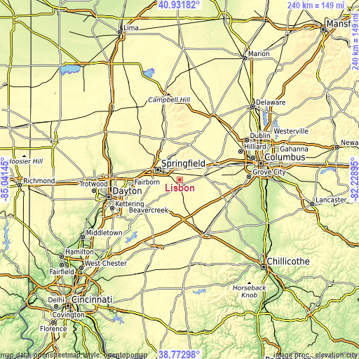 Topographic map of Lisbon