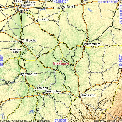 Topographic map of Middleport