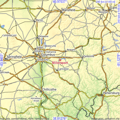 Topographic map of Millersport