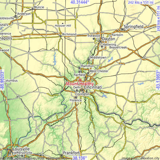 Topographic map of Mount Healthy