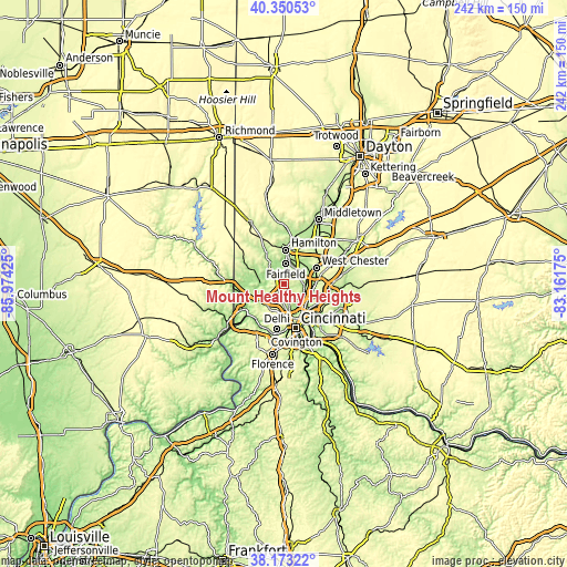 Topographic map of Mount Healthy Heights