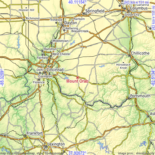 Topographic map of Mount Orab