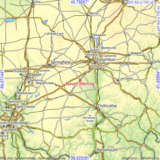 Topographic map of Mount Sterling