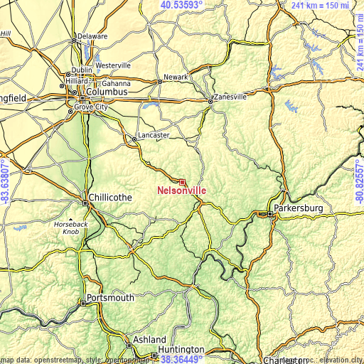 Topographic map of Nelsonville