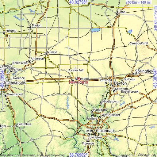 Topographic map of New Paris