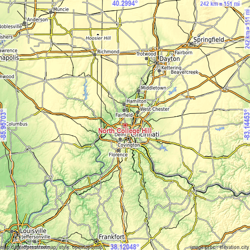 Topographic map of North College Hill